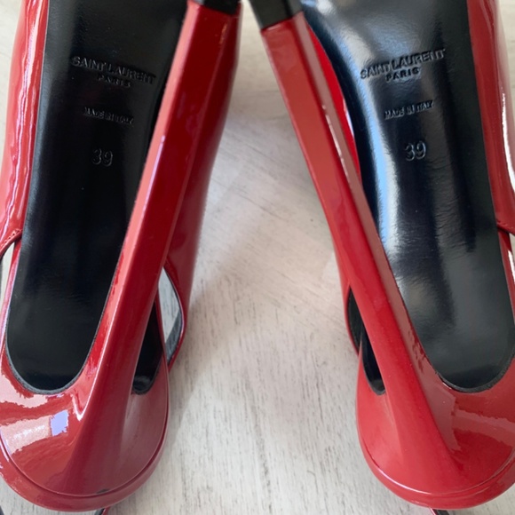 Saint Laurent Paris Red Patent Leather Platform Sling Backs sz 39 - Picture 5 of 8